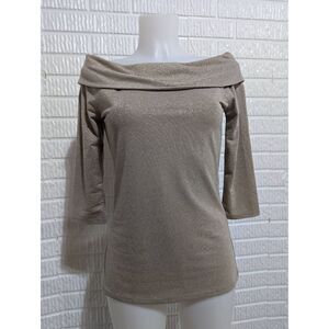 White House Black Market Women's Gold Metallic Off-The-Shoulder Knit Top Size S